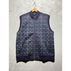 NEW Lands' End Men's Size Medium Navy Blue Plaid Quilted Zip Vest